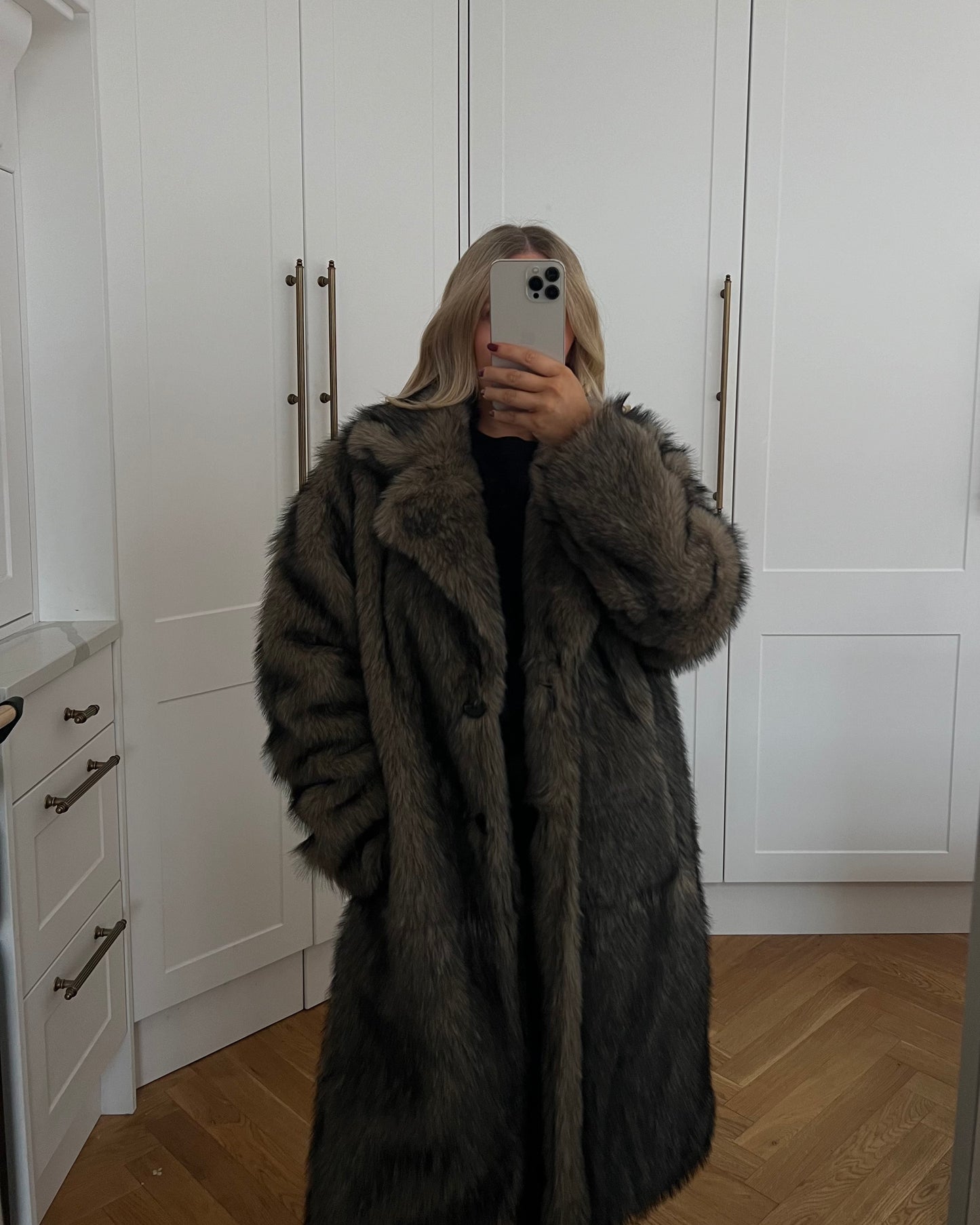 MIXED BROWN LUXURY LONG  FAUX FUR COAT