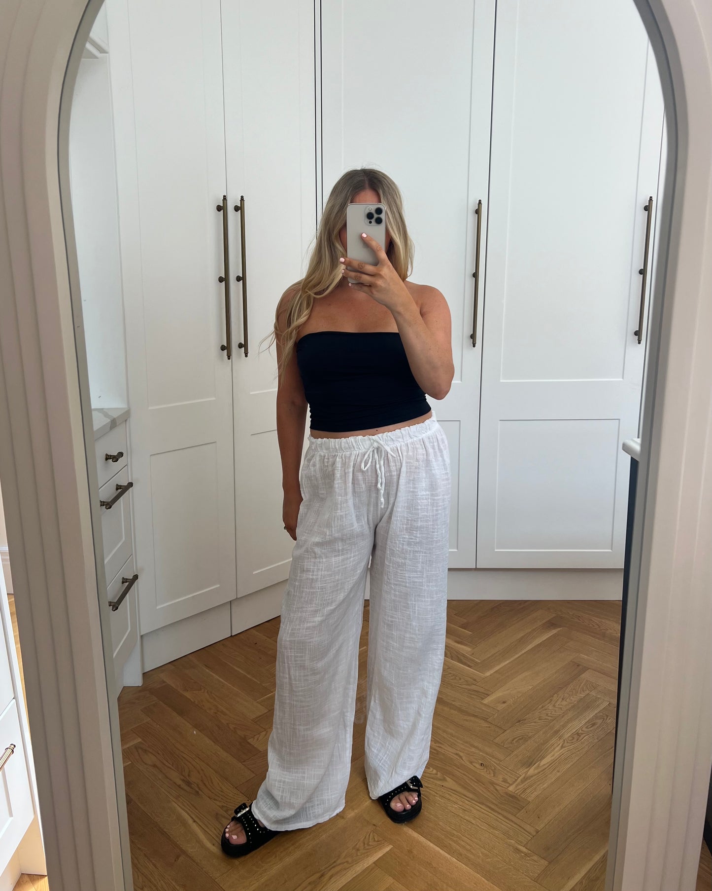 PURE COTTON WIDE LEG TROUSERS - WHITE