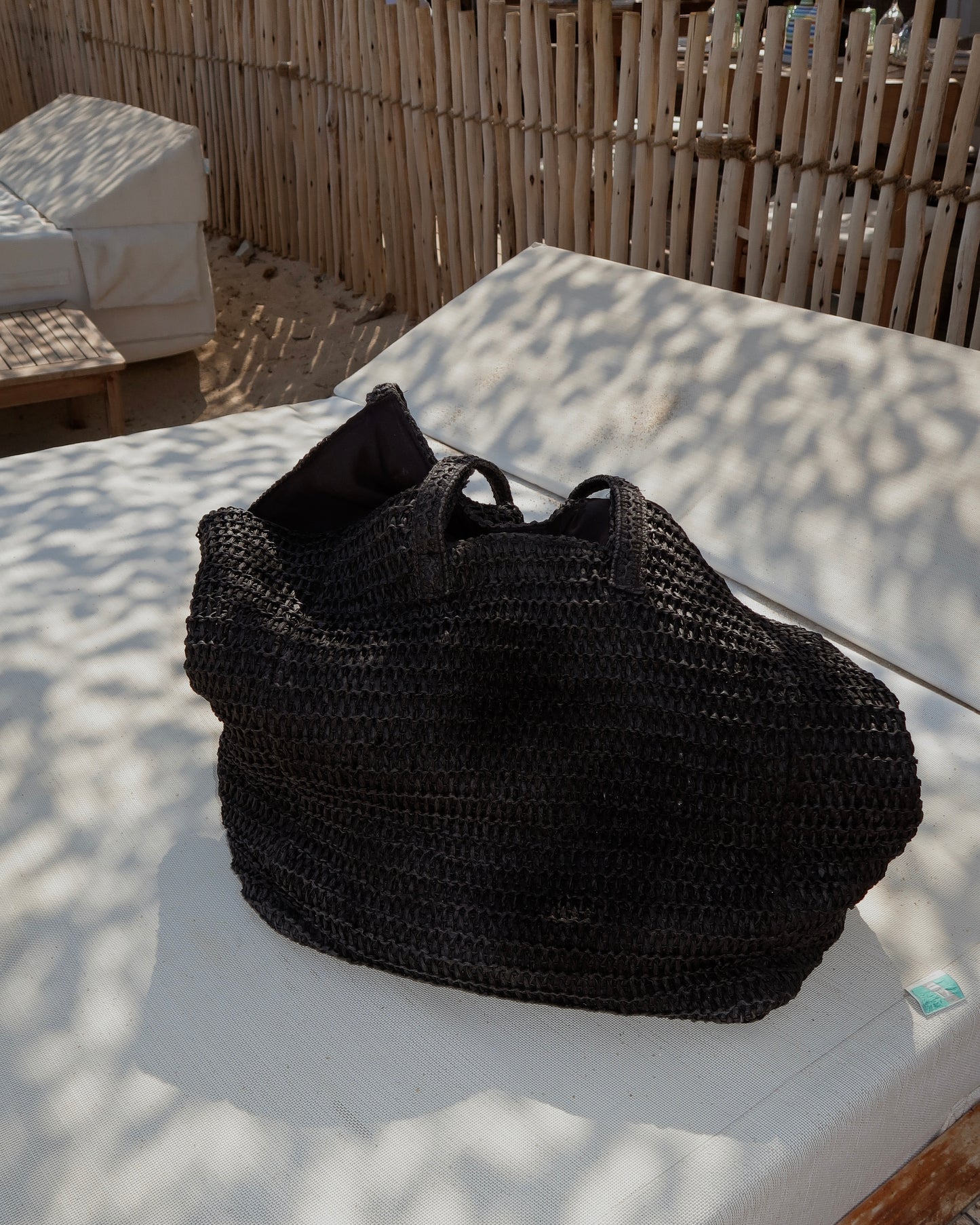 SOUTH BEACH BLACK OVERSIZED WOVEN SHOULDER BAG